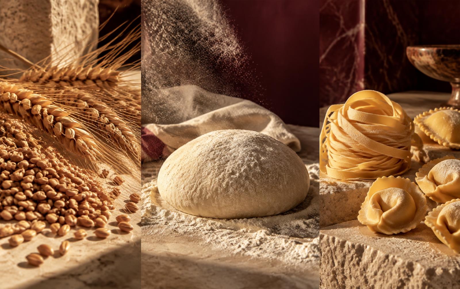 Wheat, flour, dough and pasta